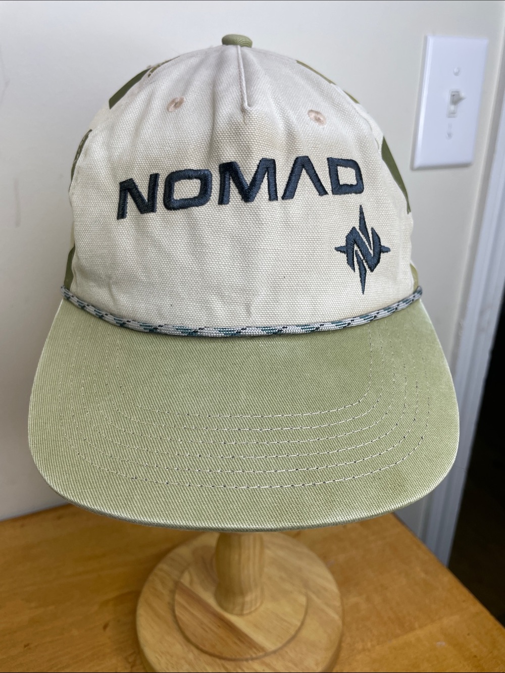 Nomad Olive Green and Cream Rope-Trim Baseball Cap